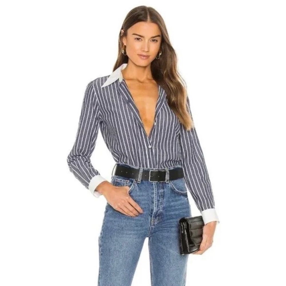 ❌❌SOLD❌❌ LOTAN blue striped collared blouse large NEW